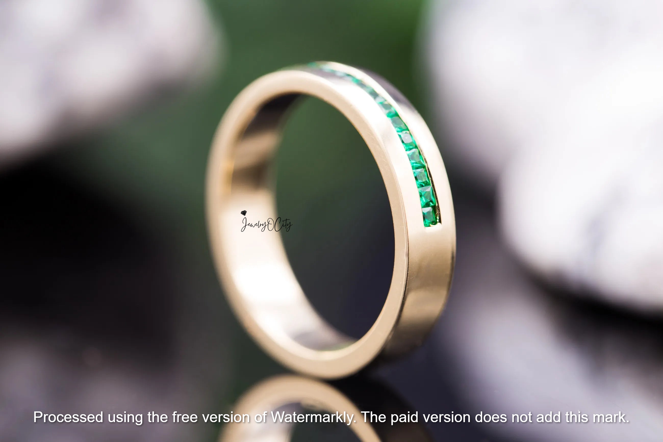 3.20Ct Half Eternity Green Emerald Engagement Band For Her