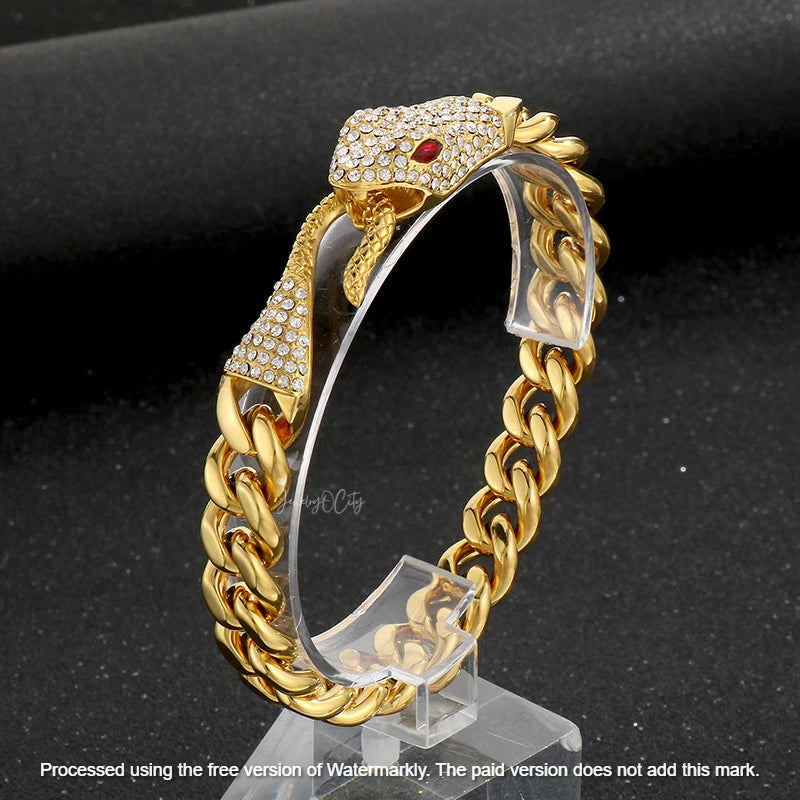 Men's 4Ct Marquise Cut Diamond Snake Head Cuban Link Bracelet