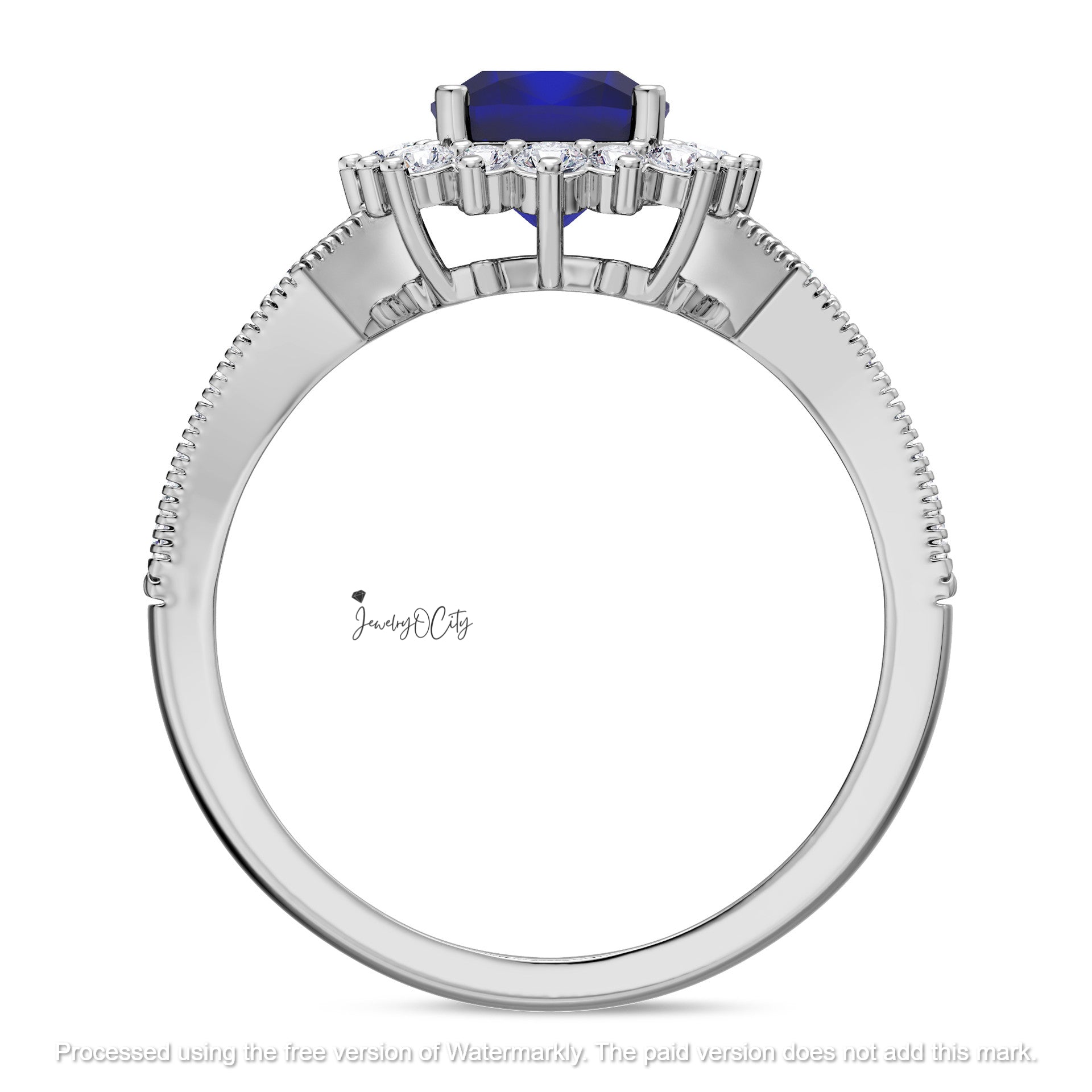 3.20Ct Cushion Cut Blue Sapphire & Diamond Halo Engagement Trio Ring Set
