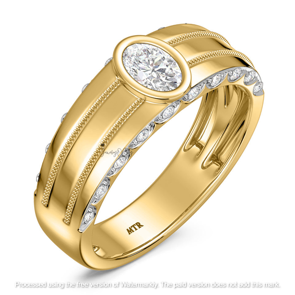 3.40Ct Oval Cut Diamond Pave Engagement Trio Ring Set