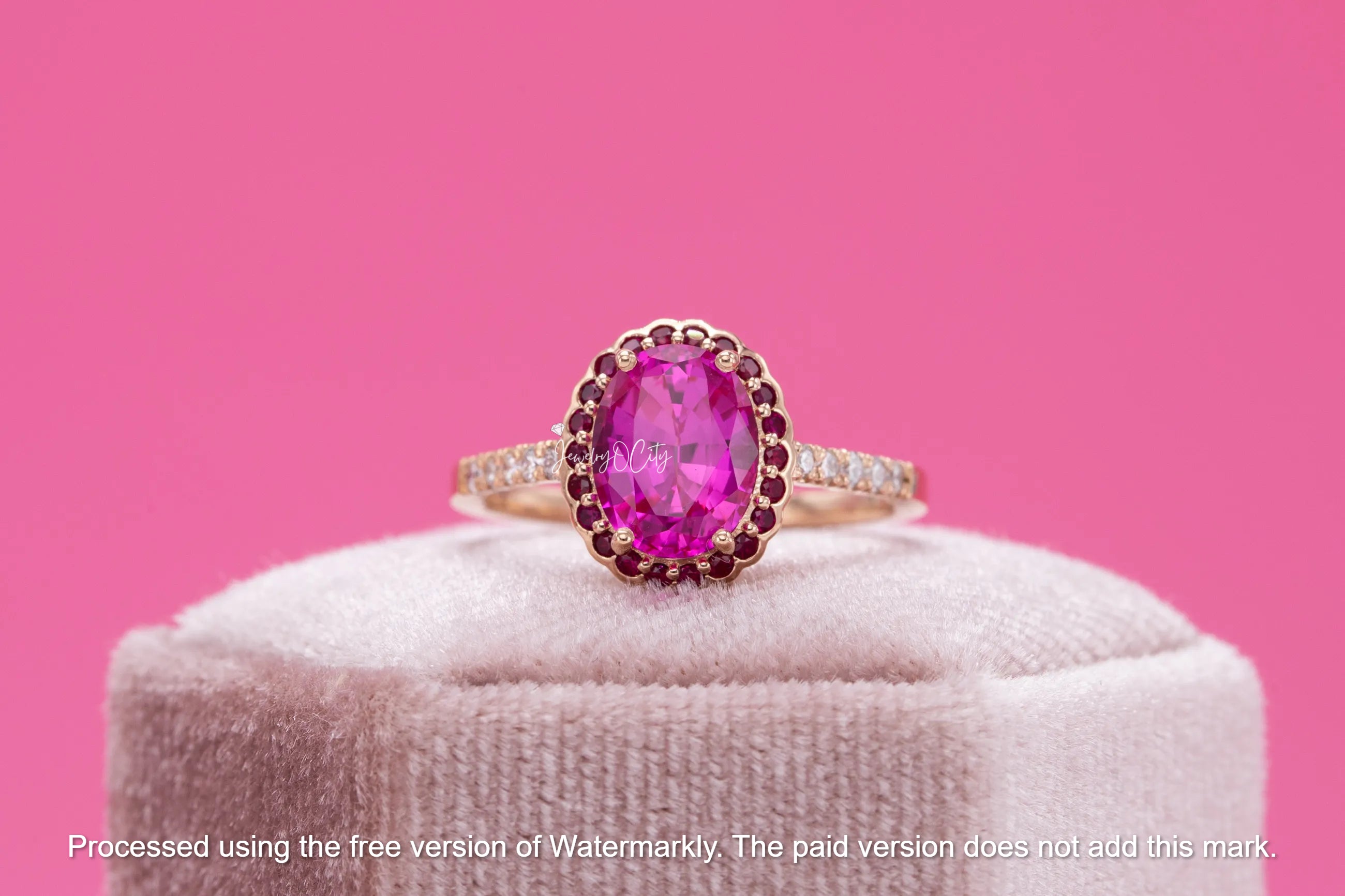 2.60Ct Oval Cut Pink Ruby & Garnet Halo Engagement Ring For Her