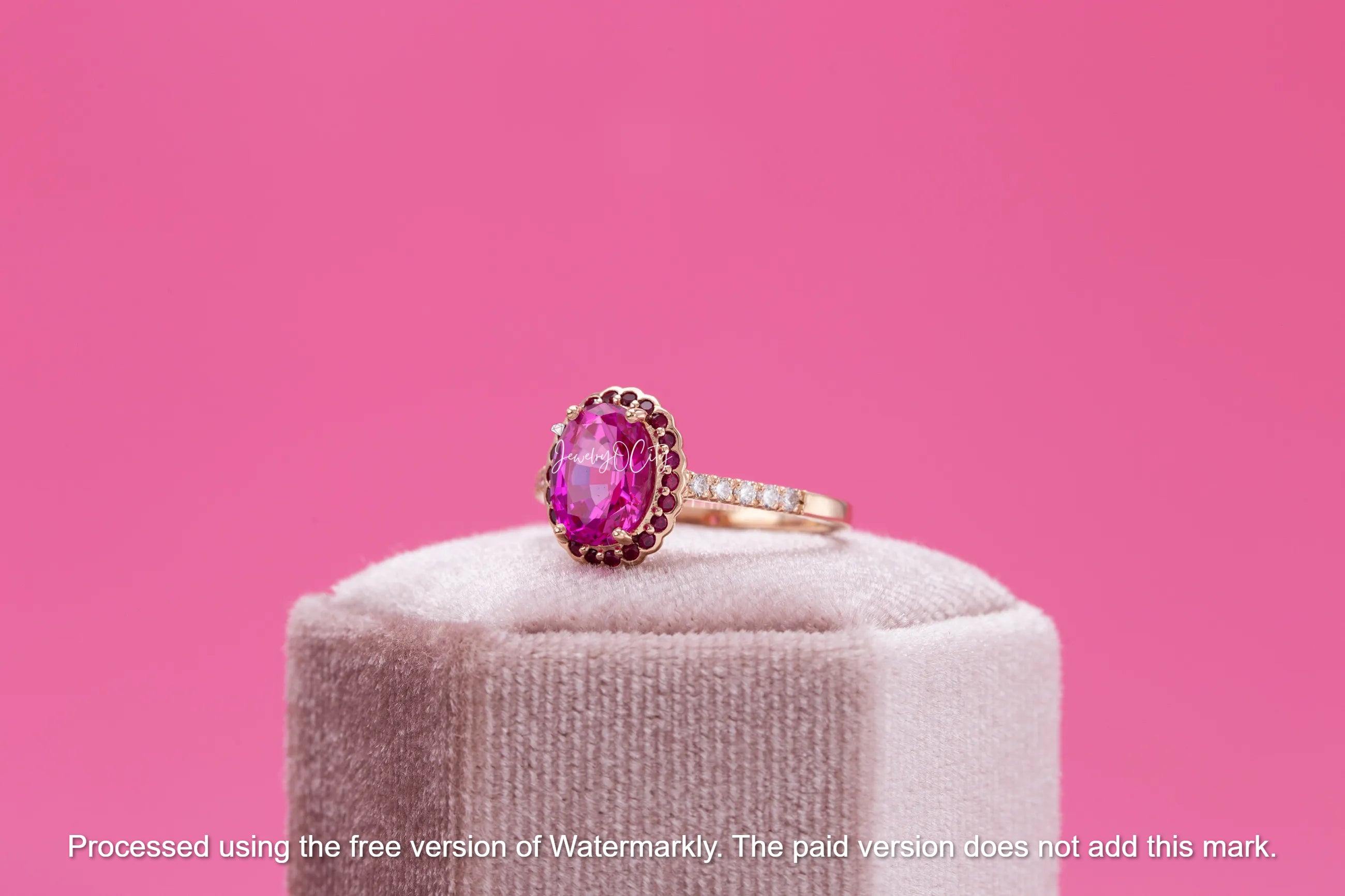 2.60Ct Oval Cut Pink Ruby & Garnet Halo Engagement Ring For Her