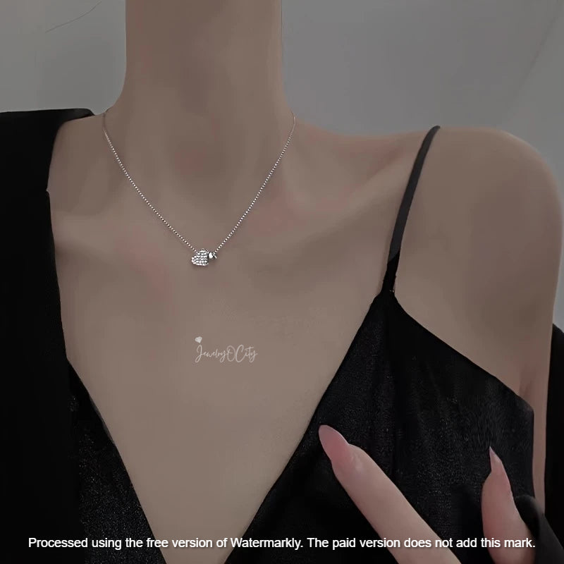 Natural 1.02Ct Round Cut Diamond Double Heart Pendant 14K GOLD