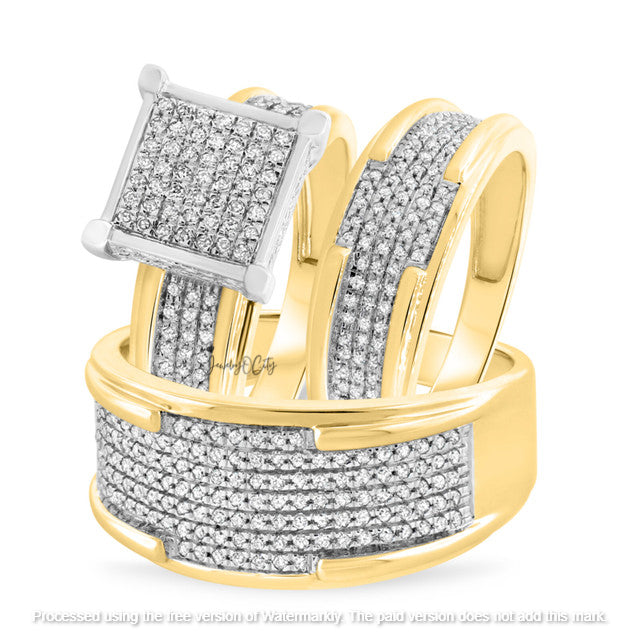 4.50Ct Round Cut VVS1 Diamond Princess Wedding Trio Ring Set