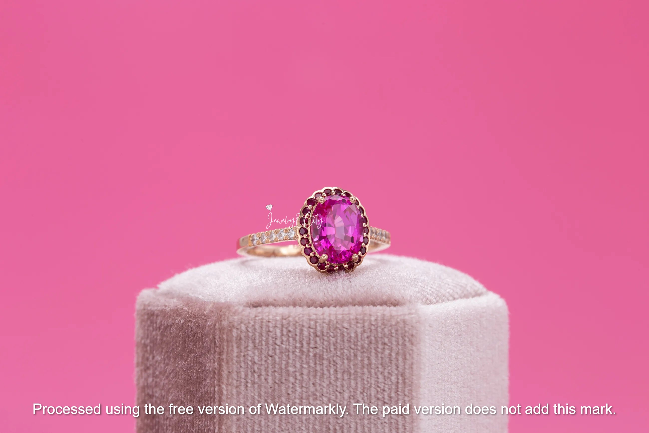 2.60Ct Oval Cut Pink Ruby & Garnet Halo Engagement Ring For Her