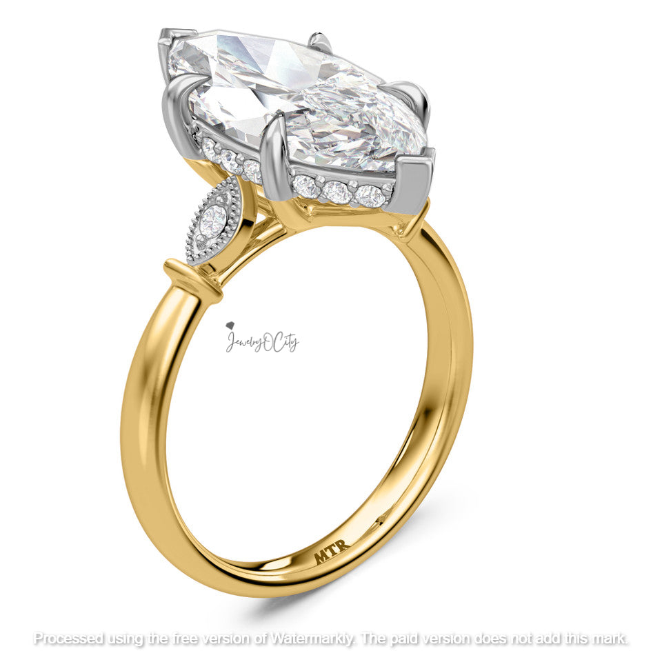 2.80Ct Marquise Cut Diamond Pave Engagement Trio Ring Set