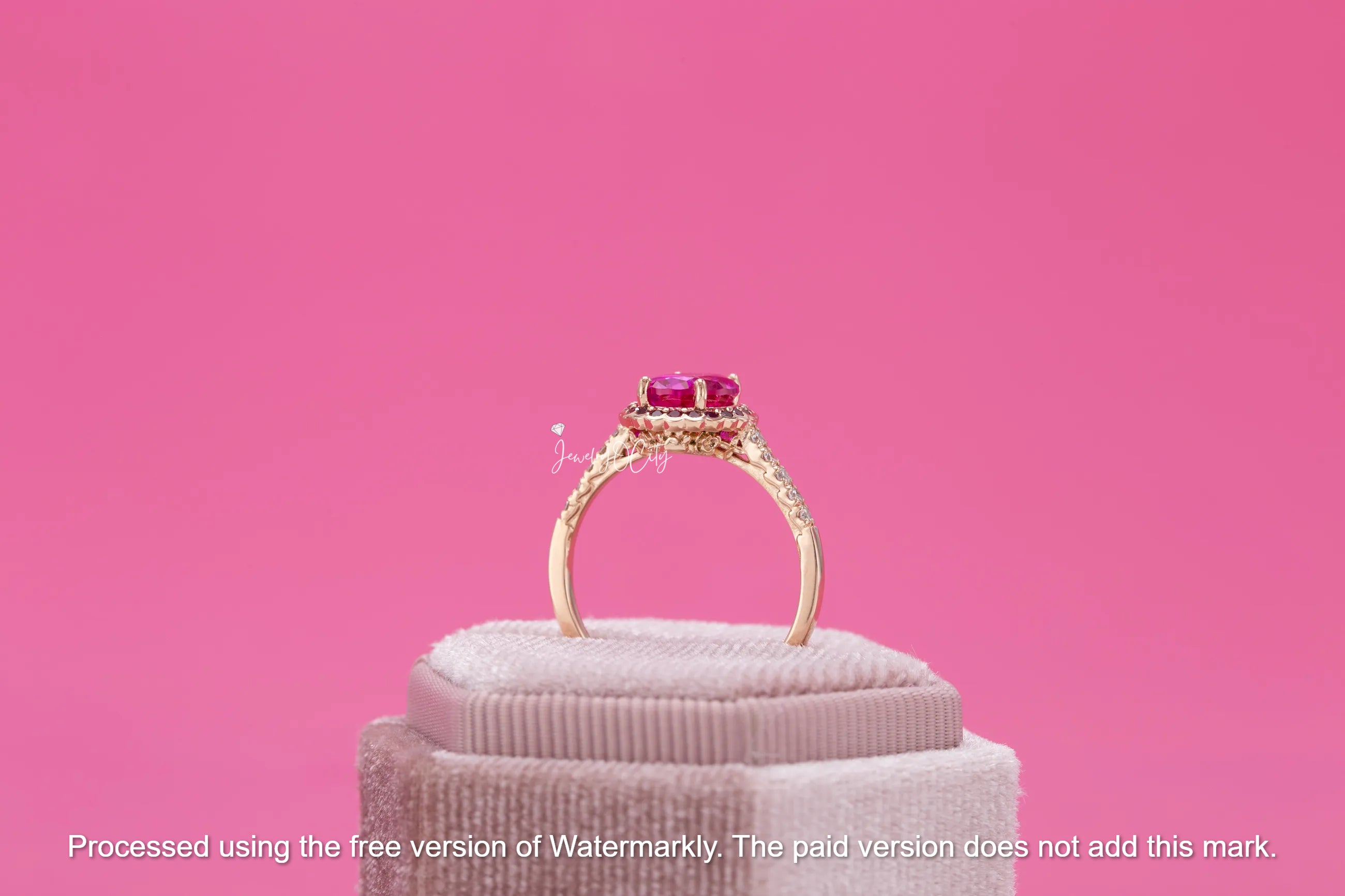 2.60Ct Oval Cut Pink Ruby & Garnet Halo Engagement Ring For Her