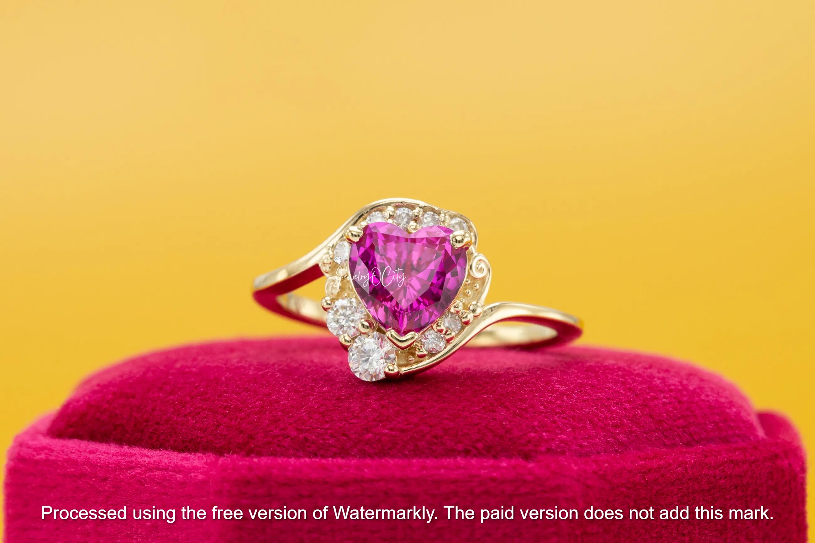 2.50Ct Heart Cut Pink Sapphire & Diamond Half Twist Engagement Ring