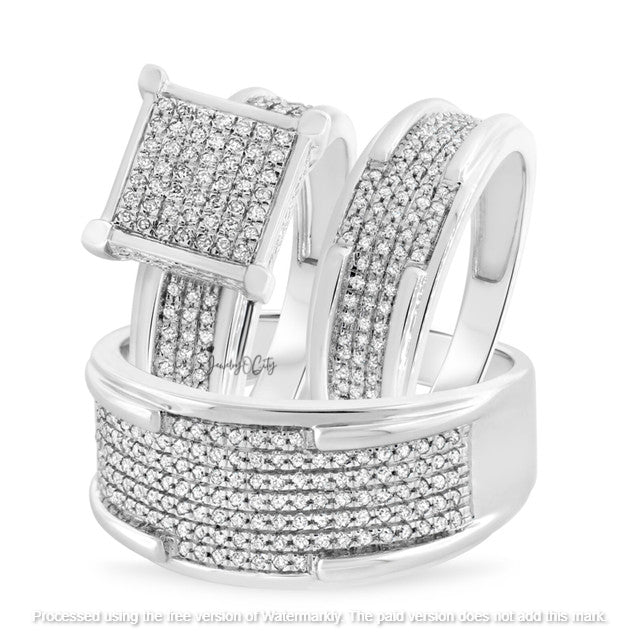 4.50Ct Round Cut VVS1 Diamond Princess Wedding Trio Ring Set