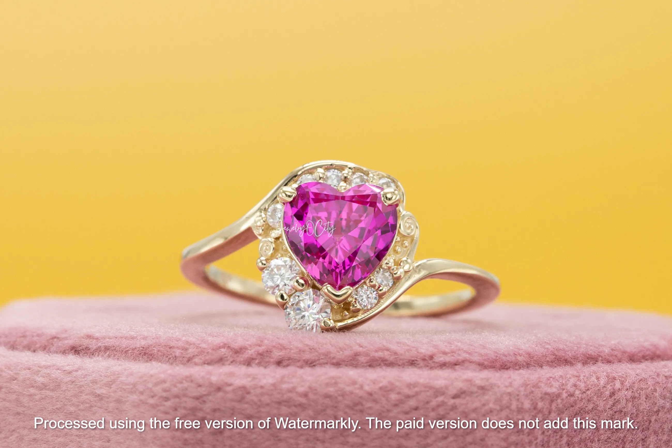 2.50Ct Heart Cut Pink Sapphire & Diamond Half Twist Engagement Ring