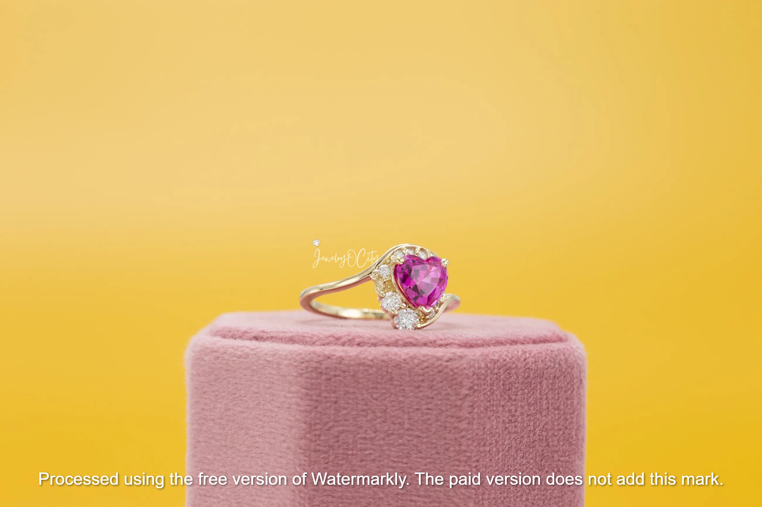 2.50Ct Heart Cut Pink Sapphire & Diamond Half Twist Engagement Ring