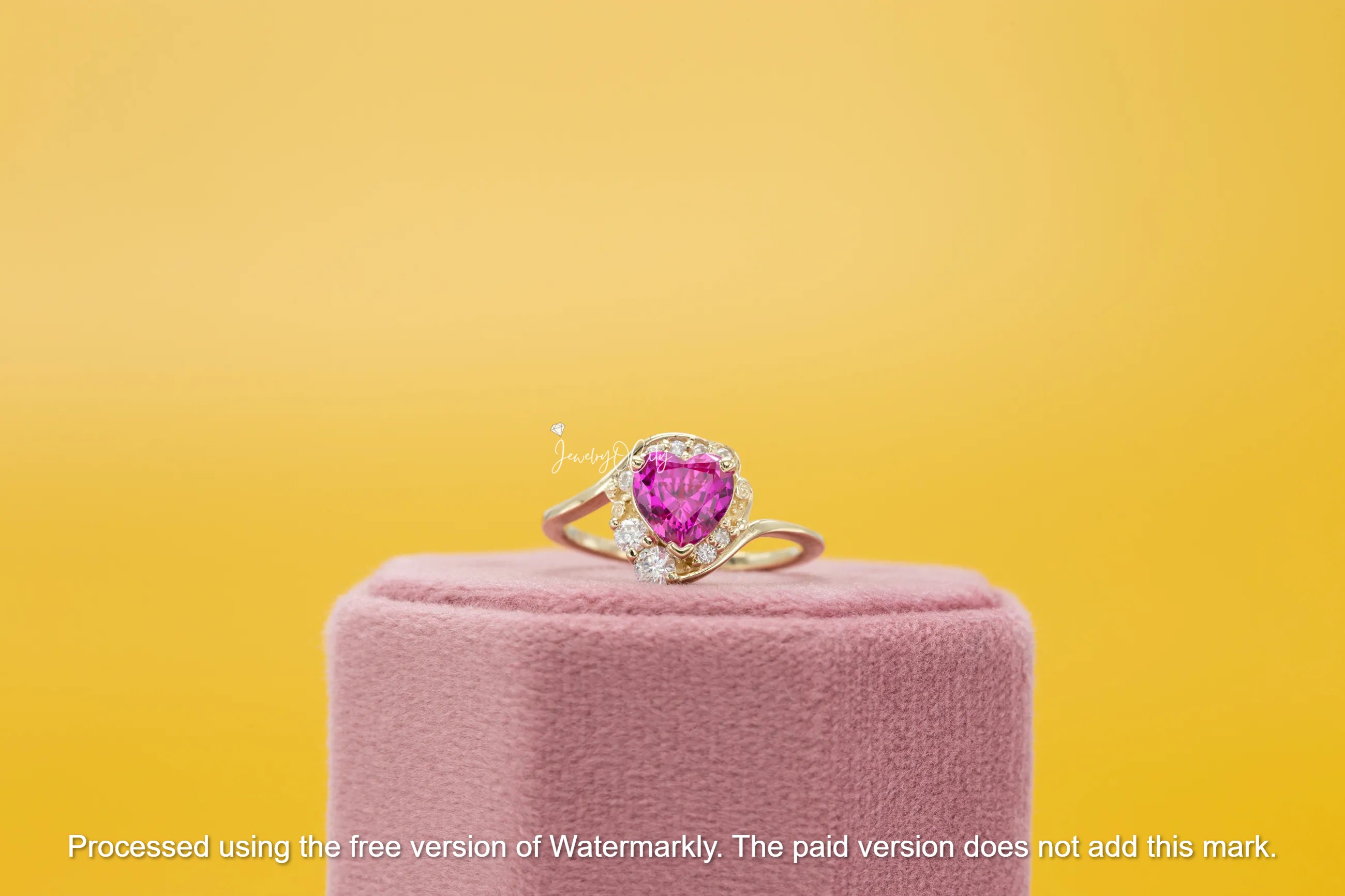 2.50Ct Heart Cut Pink Sapphire & Diamond Half Twist Engagement Ring