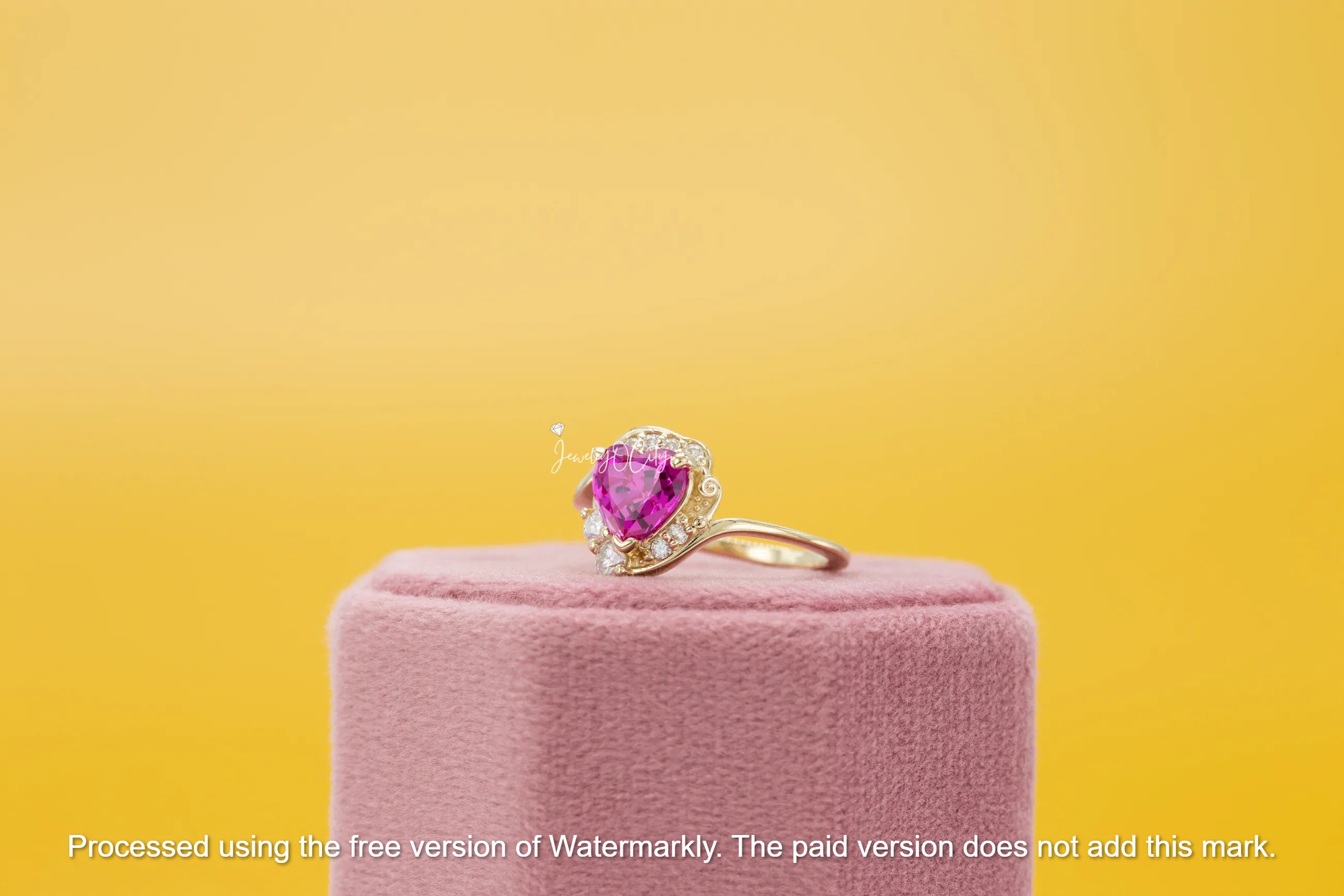 2.50Ct Heart Cut Pink Sapphire & Diamond Half Twist Engagement Ring