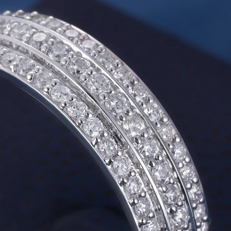 4CT Round Cut VS Diamond 3 Row Iced Out Wedding Band Ring For Her