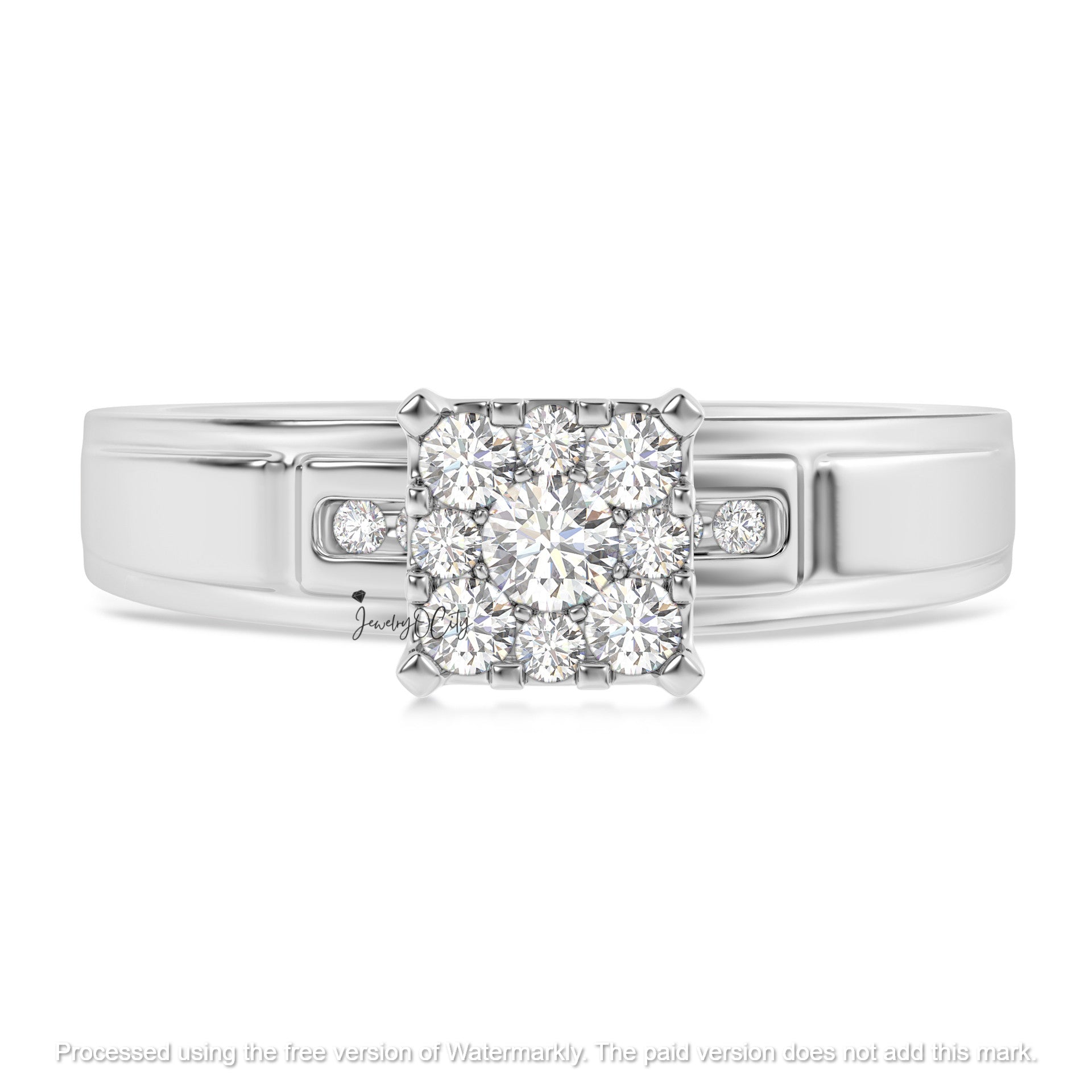 3Ct Round Cut Diamond Cluster Princess Engagement & Wedding Trio Ring Set