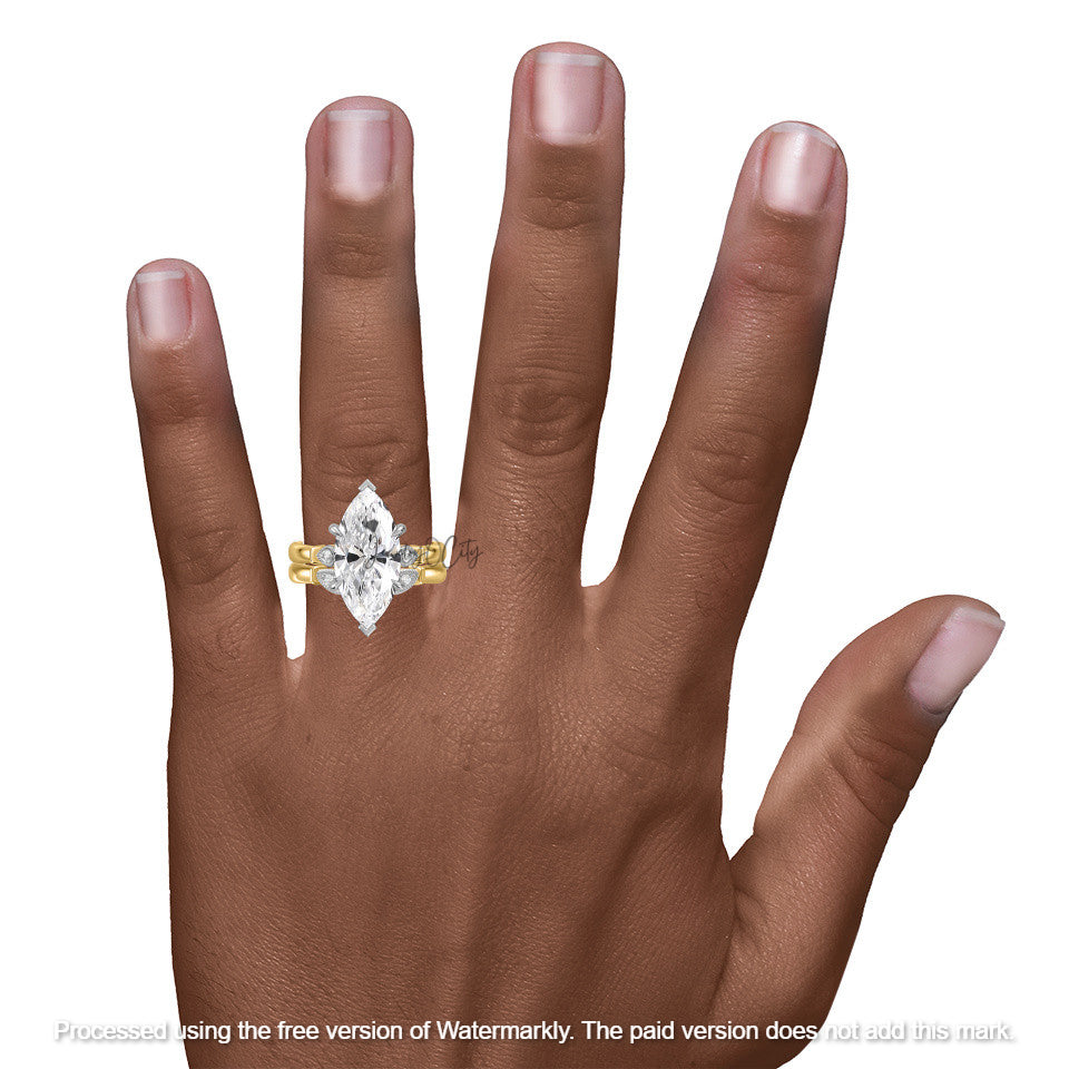 2.80Ct Marquise Cut Diamond Pave Engagement Trio Ring Set