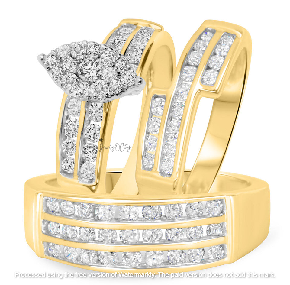 3.02Ct Diamond Marquise Shape Wedding Trio Ring Set