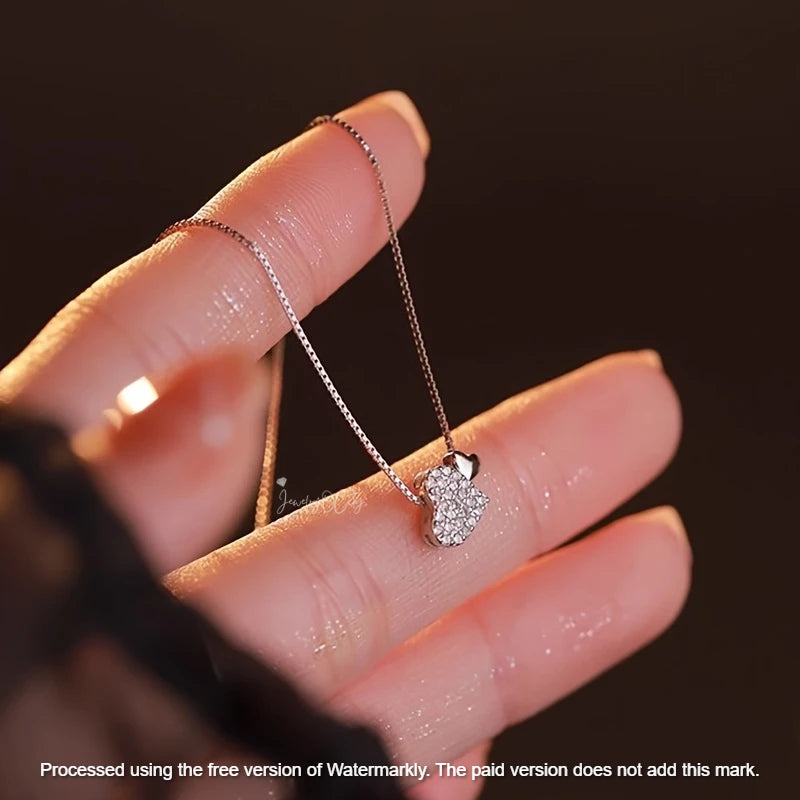 Natural 1.02Ct Round Cut Diamond Double Heart Pendant 14K GOLD