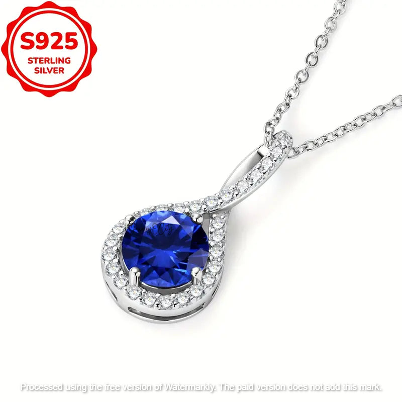 2Ct Round Cut Blue Sapphire & Diamond Halo Pendant For Her