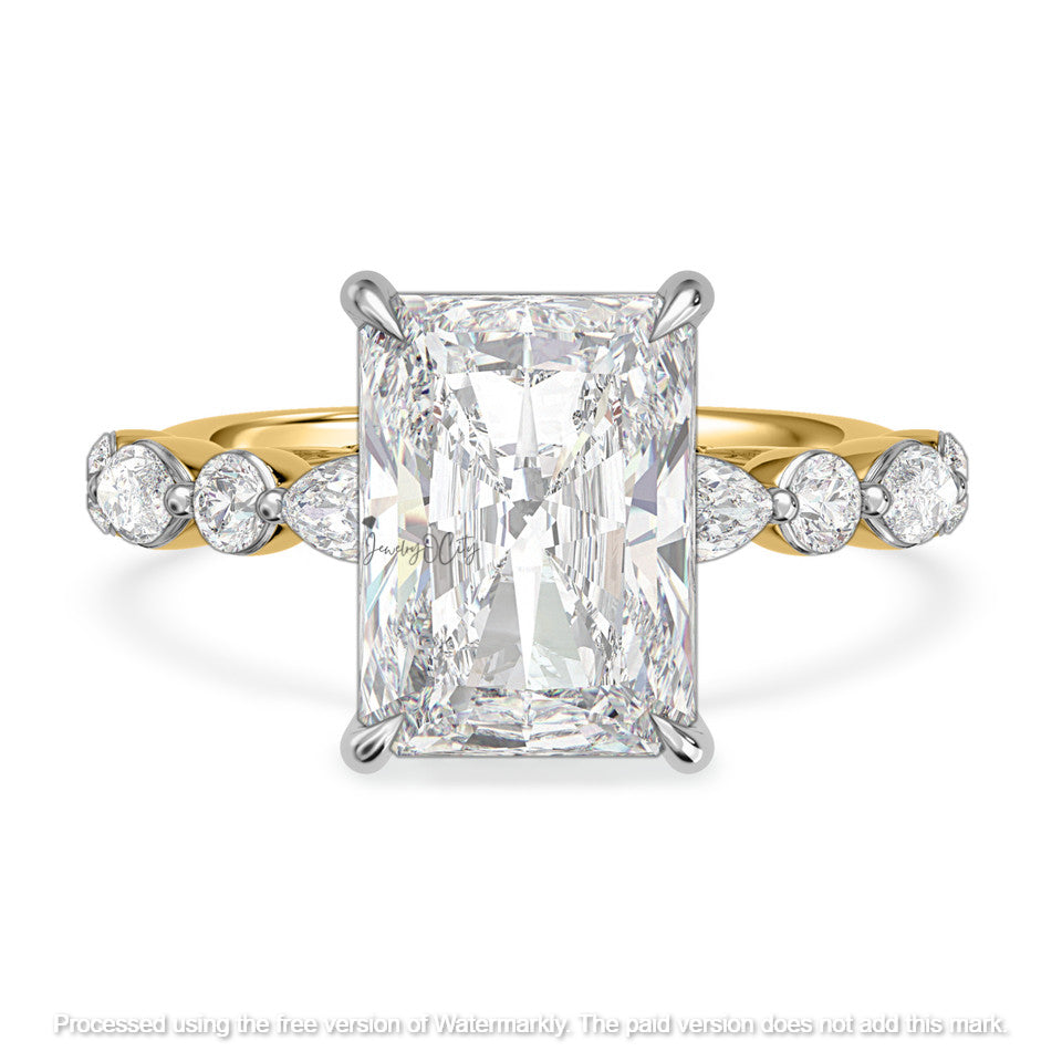 3.60Ct Emerald Cut Diamond Pave Classic Wedding Trio Ring Set