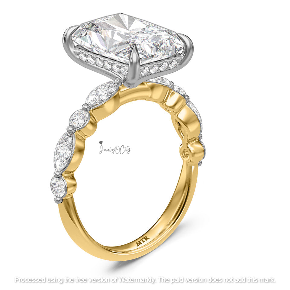 3.60Ct Emerald Cut Diamond Pave Classic Wedding Trio Ring Set