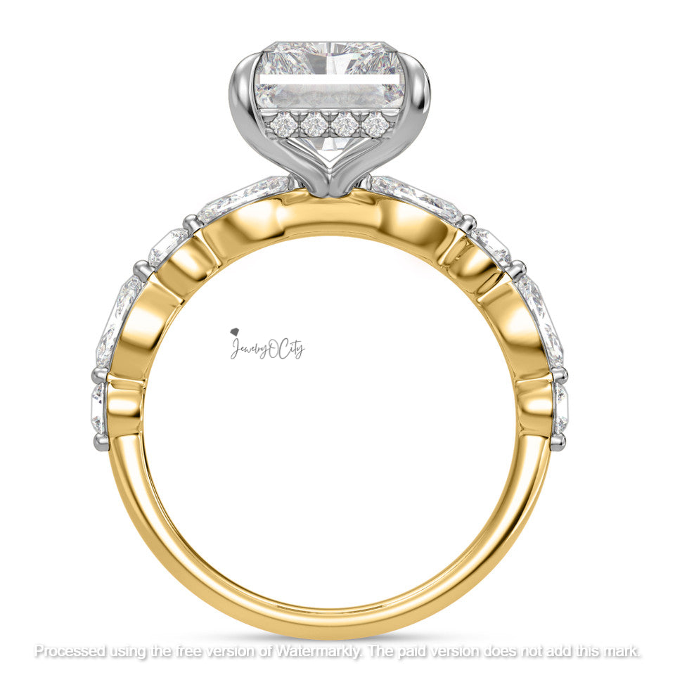 3.60Ct Emerald Cut Diamond Pave Classic Wedding Trio Ring Set