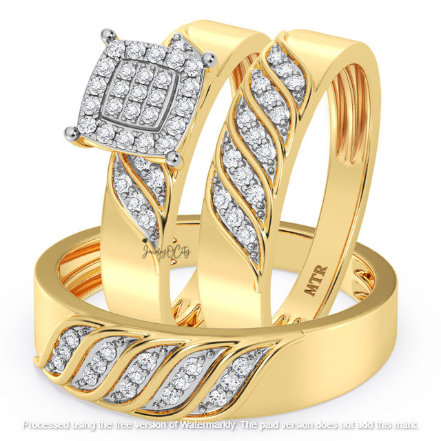 3.50Ct Round Cut Diamond Cluster Leaf Engagement & Wedding Trio Ring Set