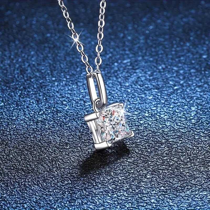 Natural 1.04Ct Princess Cut Solitaire Diamond Pendant 14K GOLD