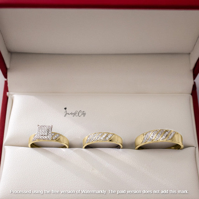 3.50Ct Round Cut Diamond Cluster Leaf Engagement & Wedding Trio Ring Set