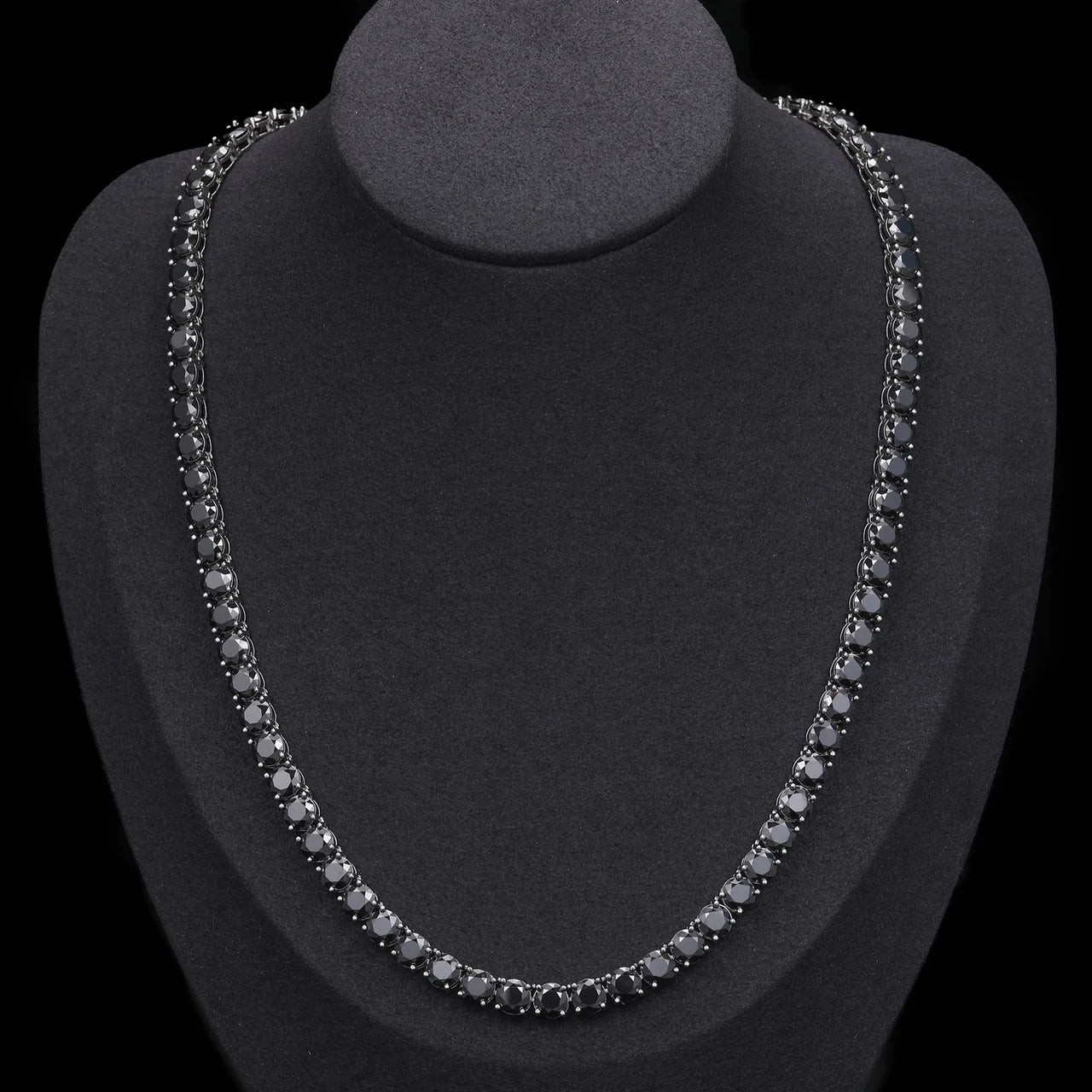 29Ct Round Cut AAA+ Black Diamond Men's Tennis Necklace