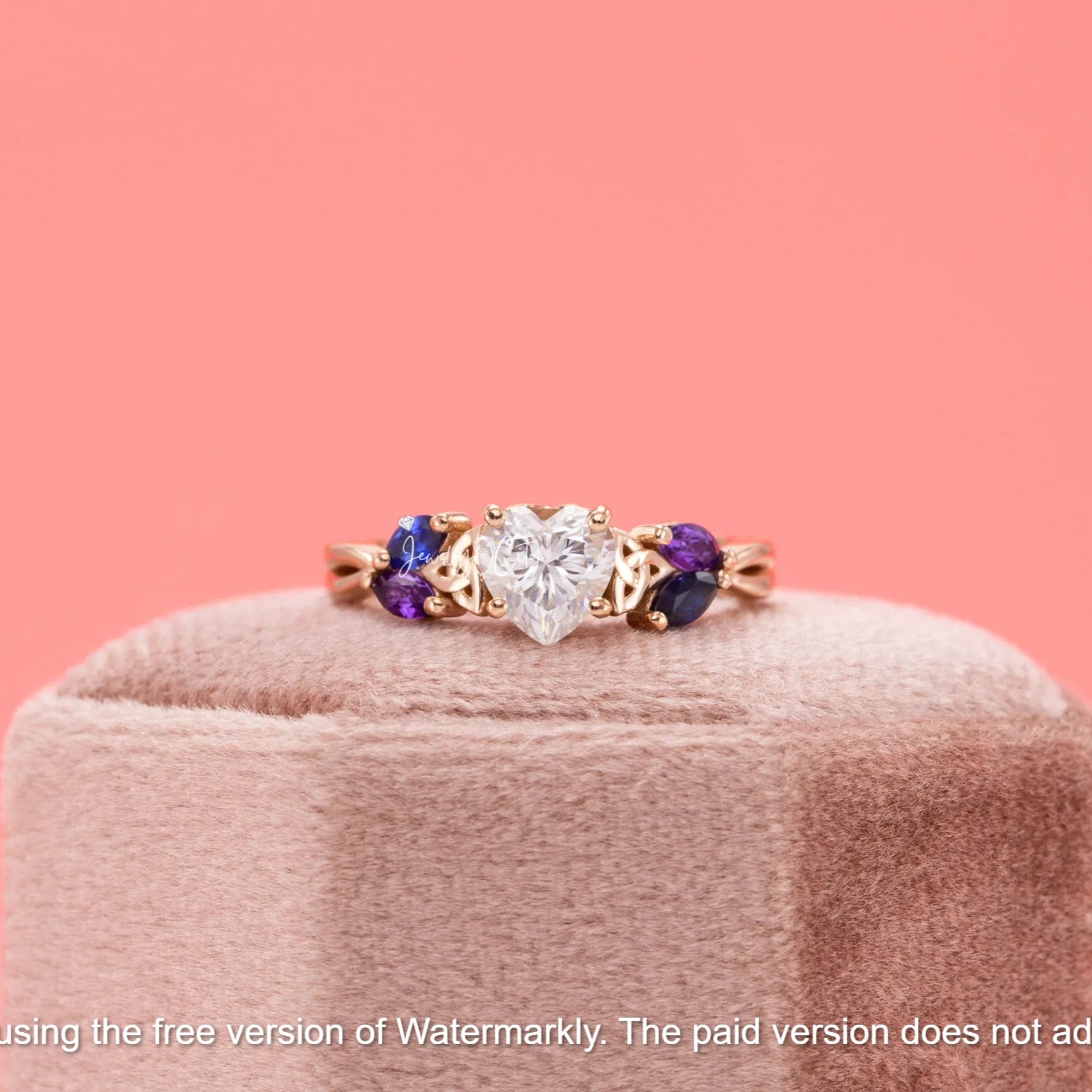 3Ct Heart Cut Diamond, Sapphire & Amethyst Engagement Ring For Her