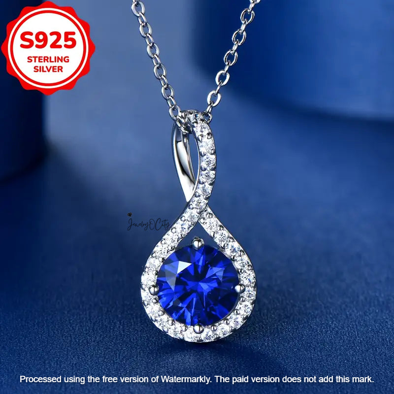 2Ct Round Cut Blue Sapphire & Diamond Halo Pendant For Her