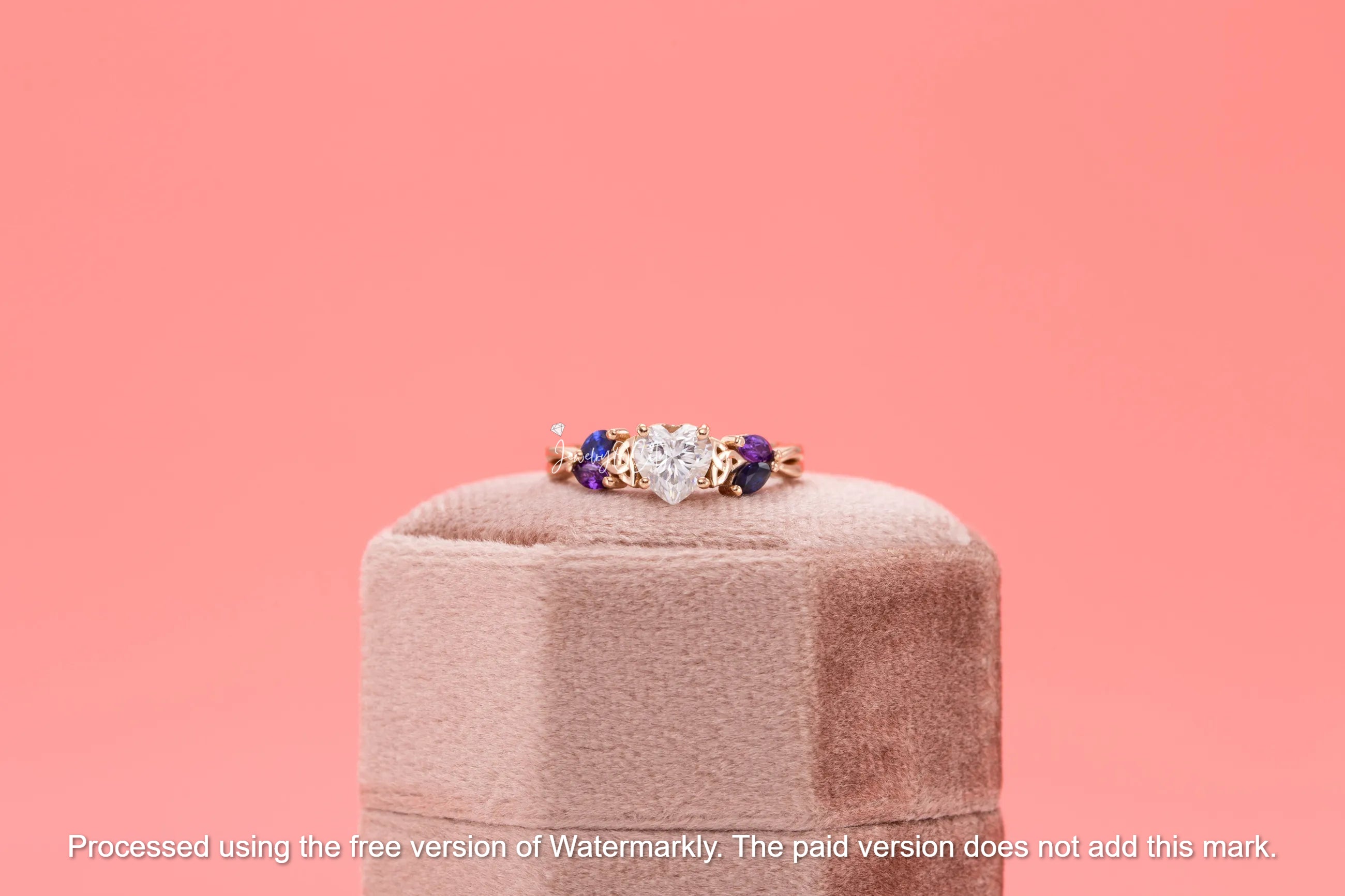 3Ct Heart Cut Diamond, Sapphire & Amethyst Engagement Ring For Her