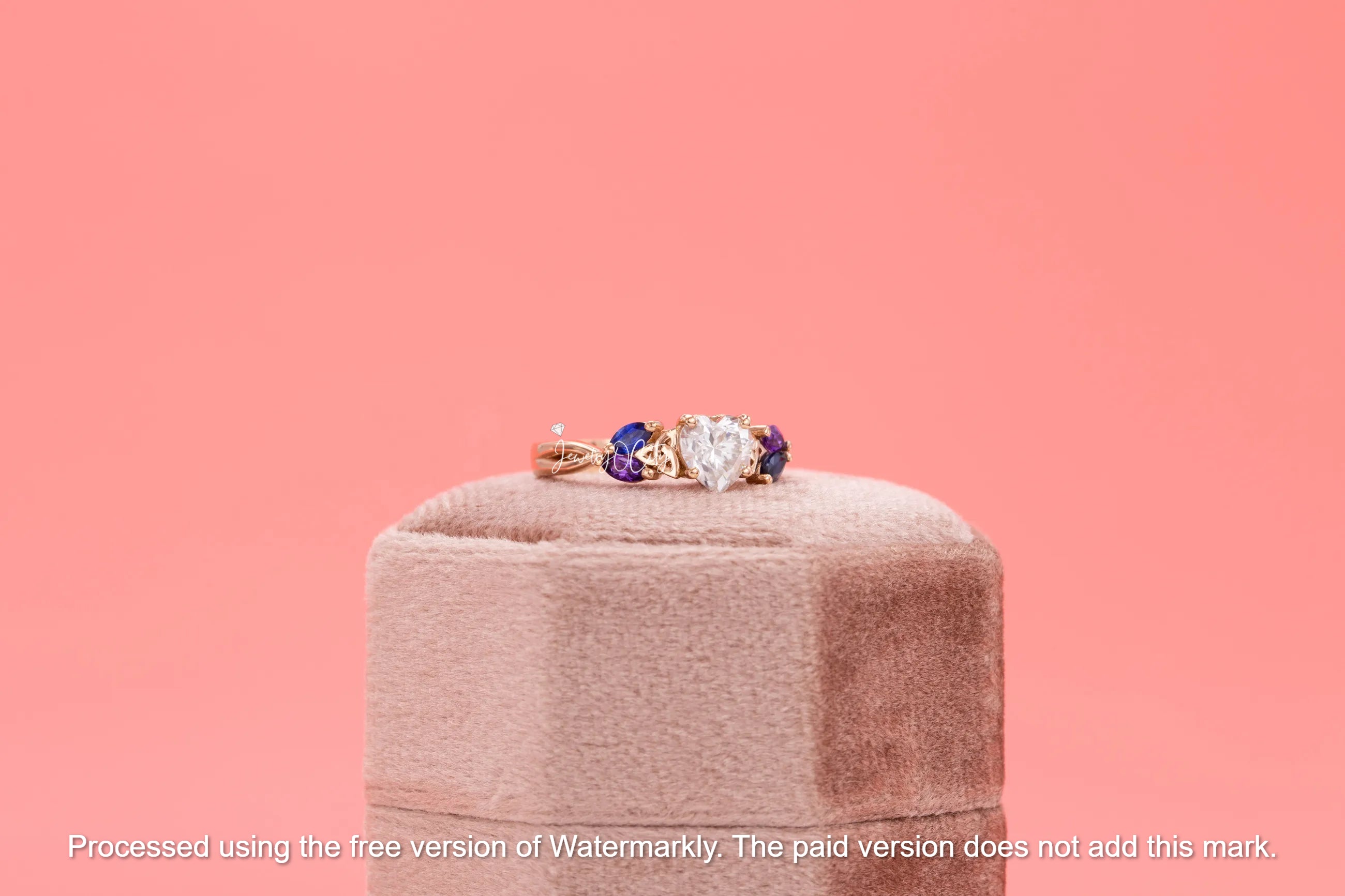 3Ct Heart Cut Diamond, Sapphire & Amethyst Engagement Ring For Her