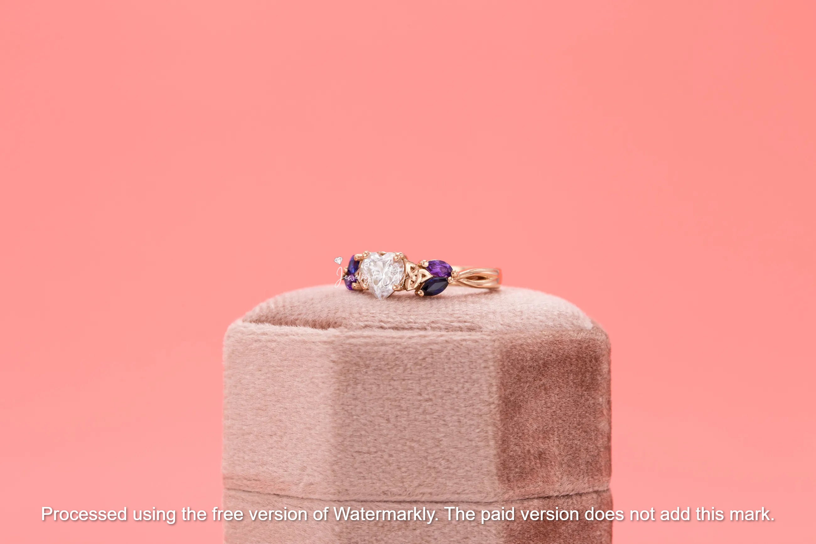 3Ct Heart Cut Diamond, Sapphire & Amethyst Engagement Ring For Her