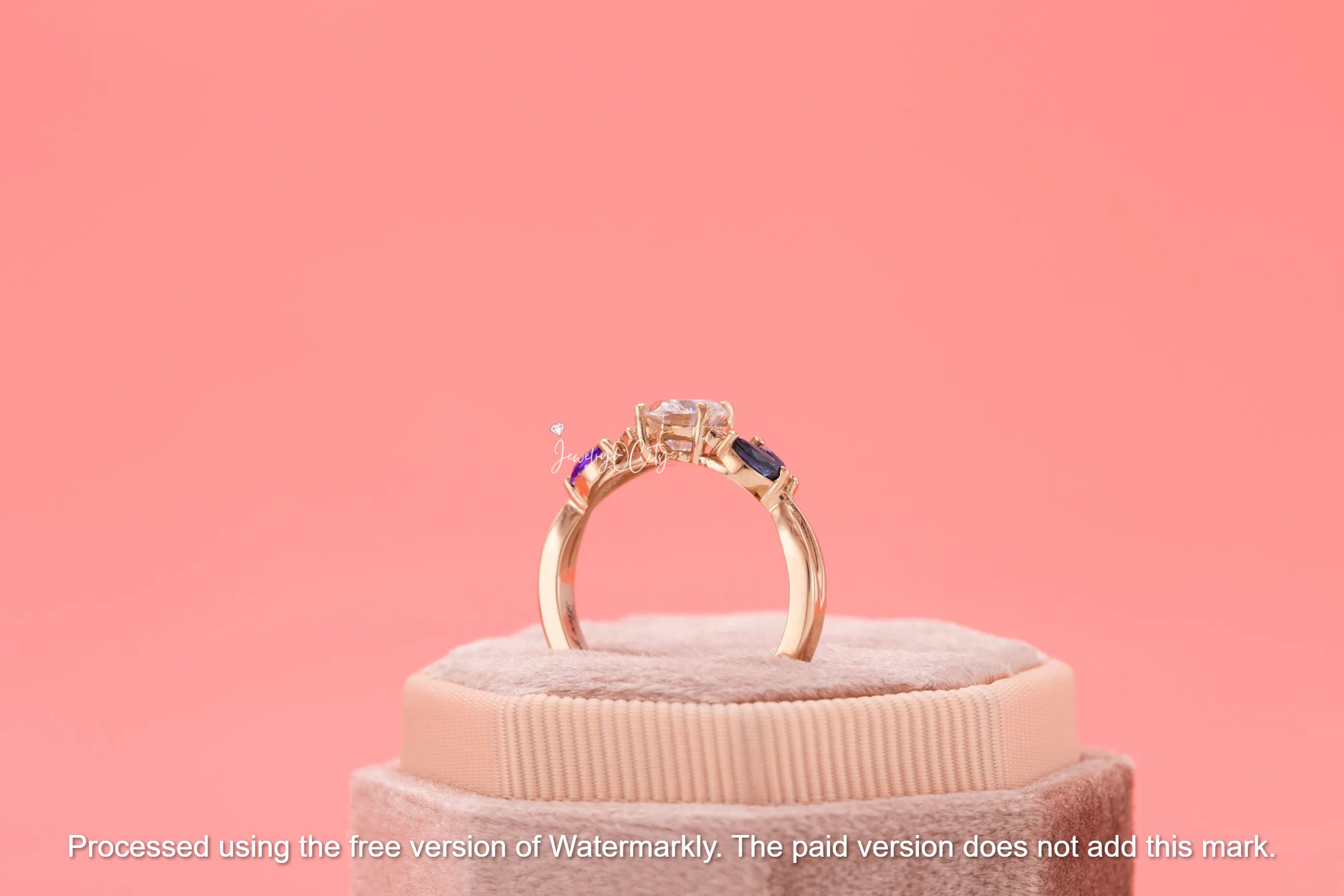 3Ct Heart Cut Diamond, Sapphire & Amethyst Engagement Ring For Her