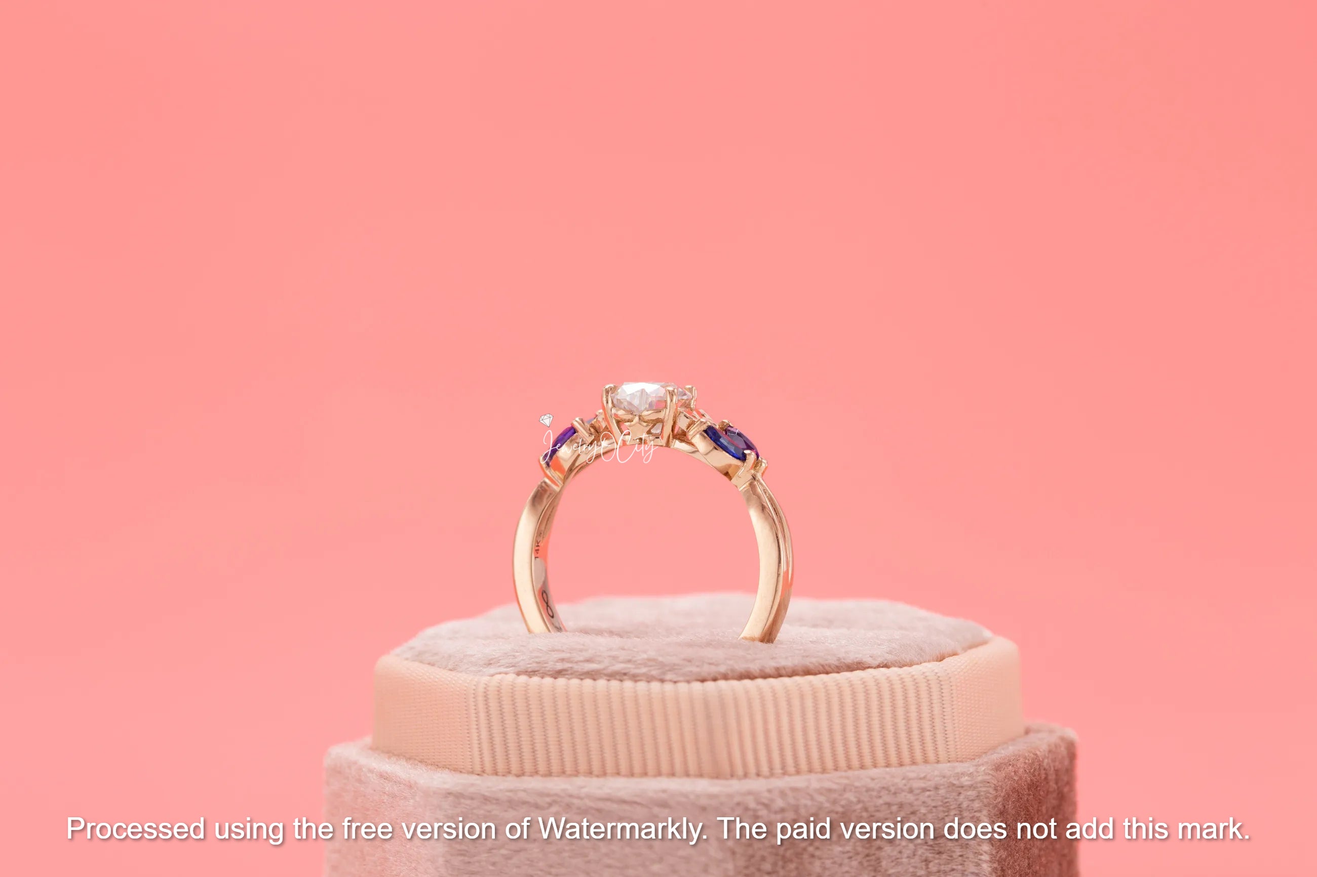 3Ct Heart Cut Diamond, Sapphire & Amethyst Engagement Ring For Her