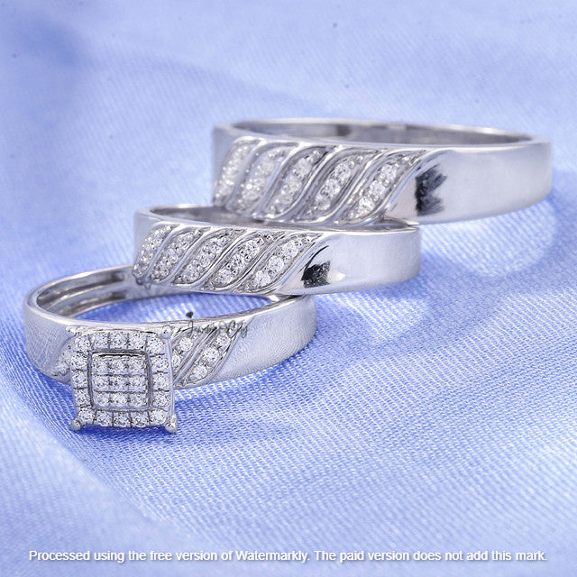 3.50Ct Round Cut Diamond Cluster Leaf Engagement & Wedding Trio Ring Set