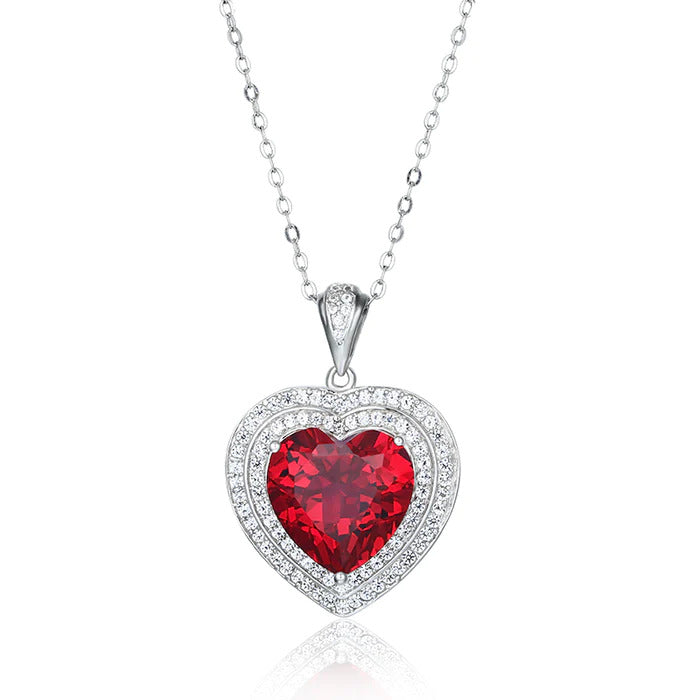 3Ct Heart Cut Red Ruby & Diamond Double Halo Love Pendant For Her