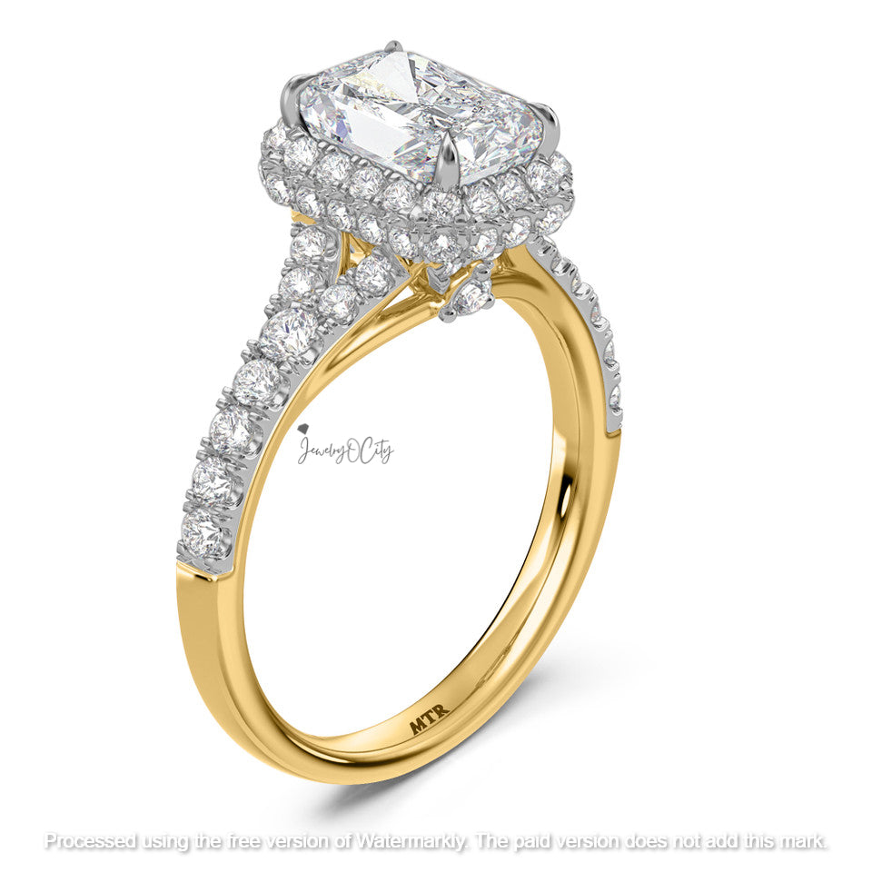 3.80Ct Emerald Cut Diamond Pave Bezel Wedding Trio Ring Set