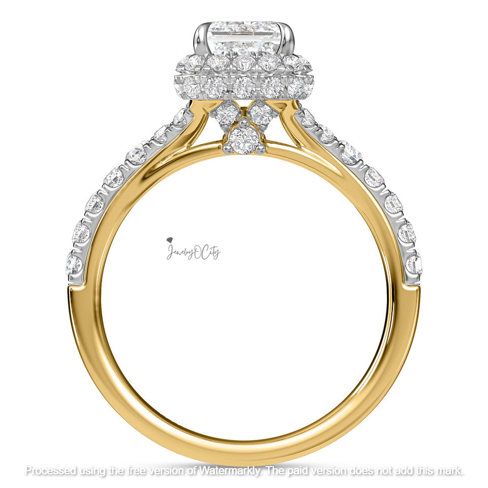 3.80Ct Emerald Cut Diamond Pave Bezel Wedding Trio Ring Set