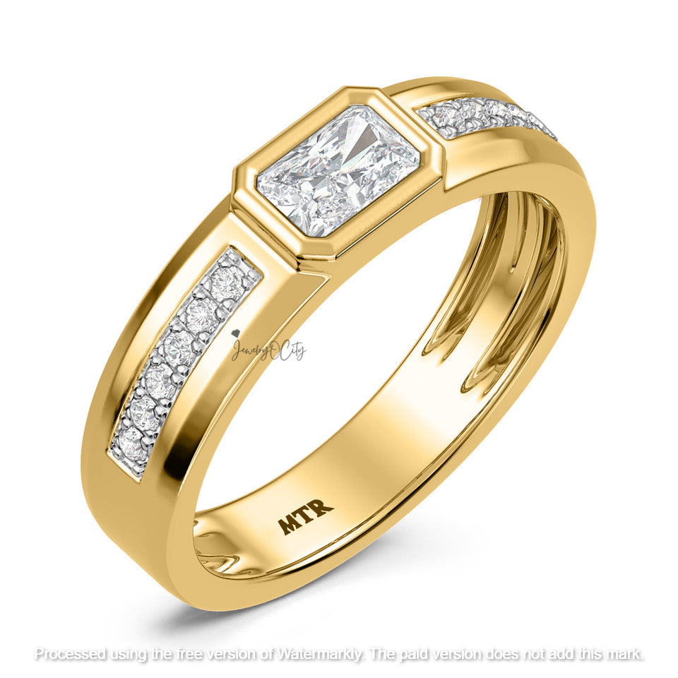 3.80Ct Emerald Cut Diamond Pave Bezel Wedding Trio Ring Set