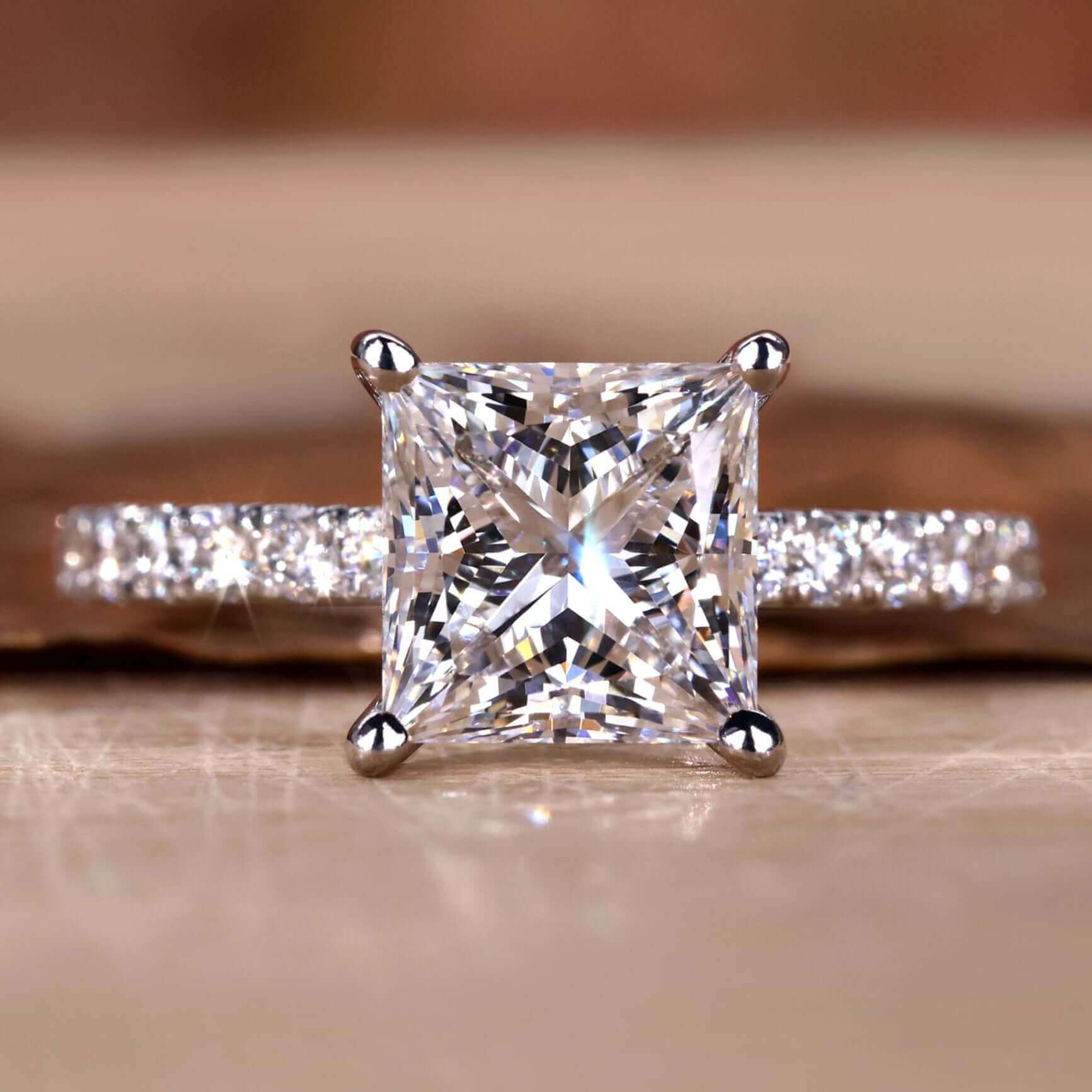 3.50Ct Princess Cut Diamond Solitaire With Accent Engagement Ring For Her