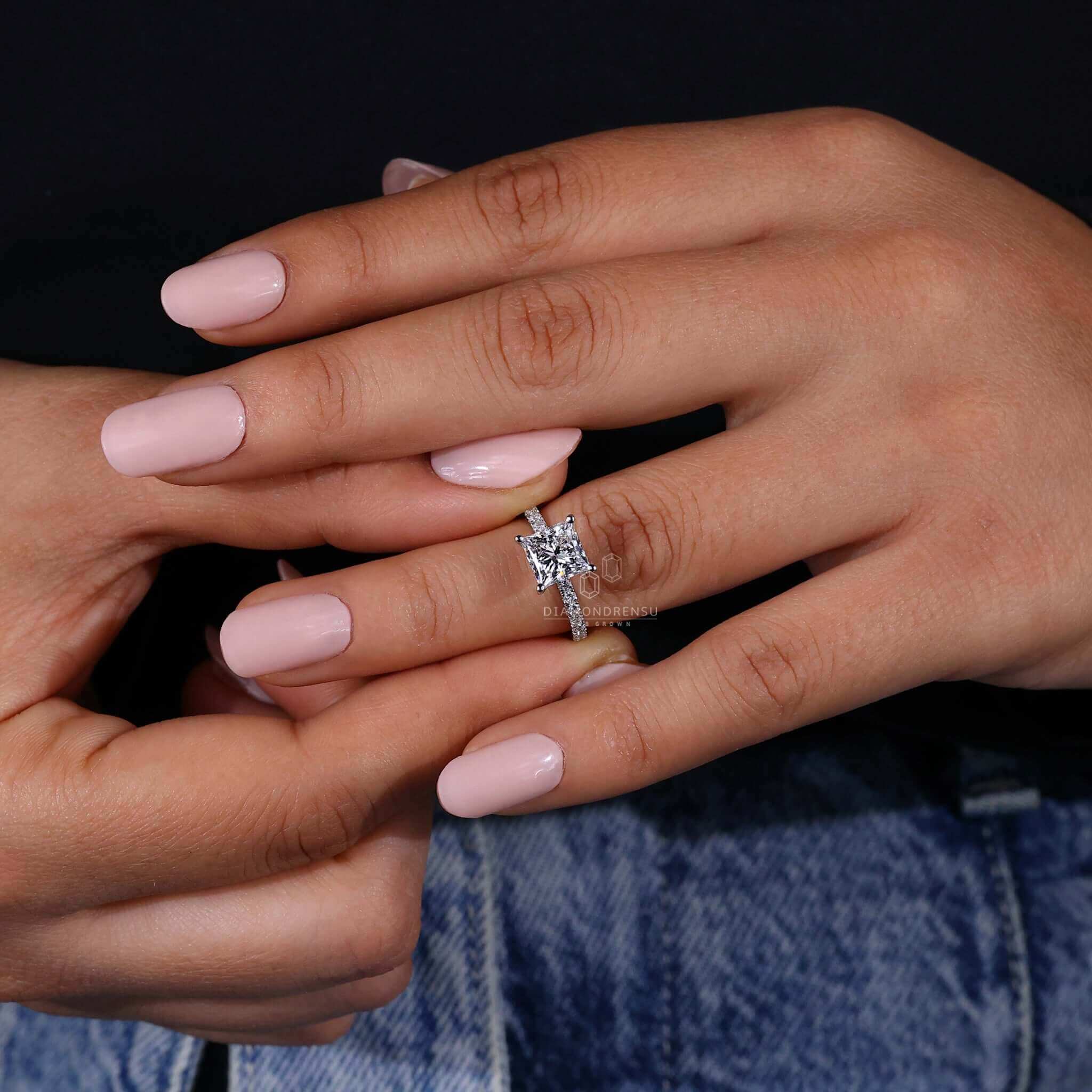 3.50Ct Princess Cut Diamond Solitaire With Accent Engagement Ring For Her