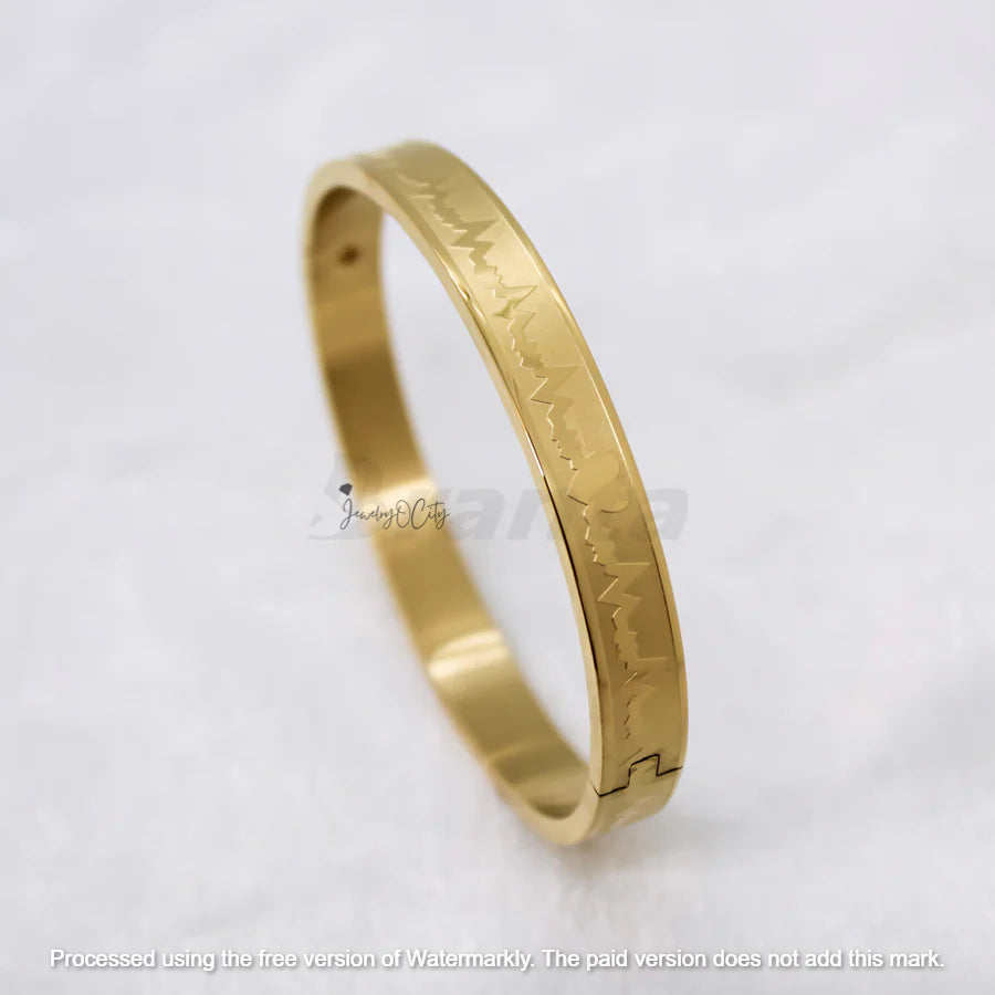 Heartbeat Lifeline Solid Gold Men's Bracelet Bangle