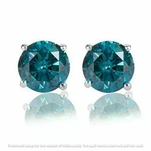 2.10Ct Round Cut Blue Diamond Solitaire Stud Earrings For Her