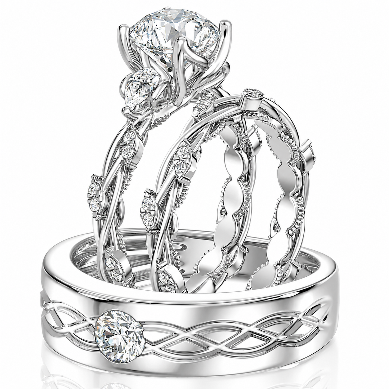 Diamond intertwined engagement ring set