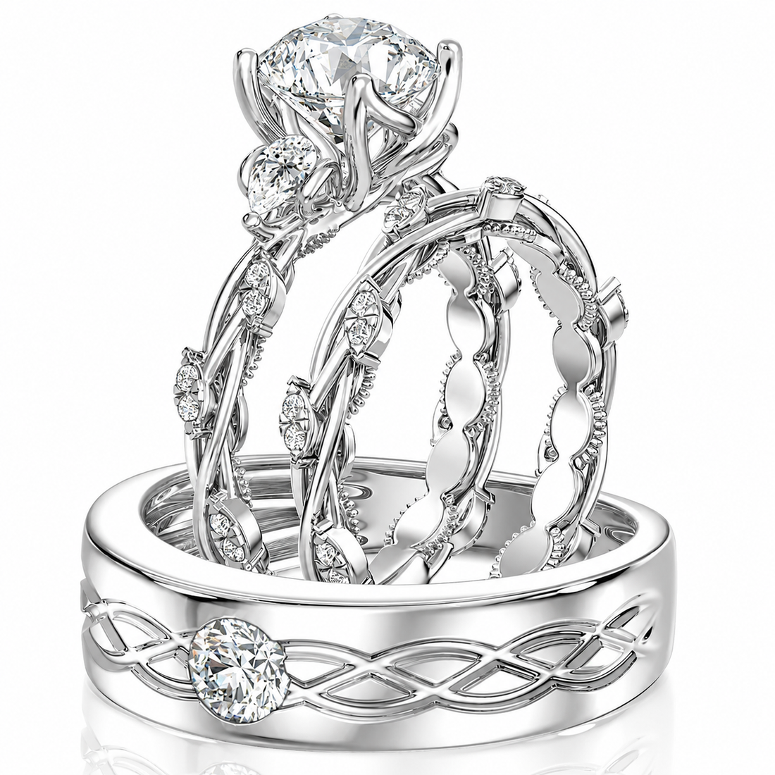 Diamond intertwined engagement ring set