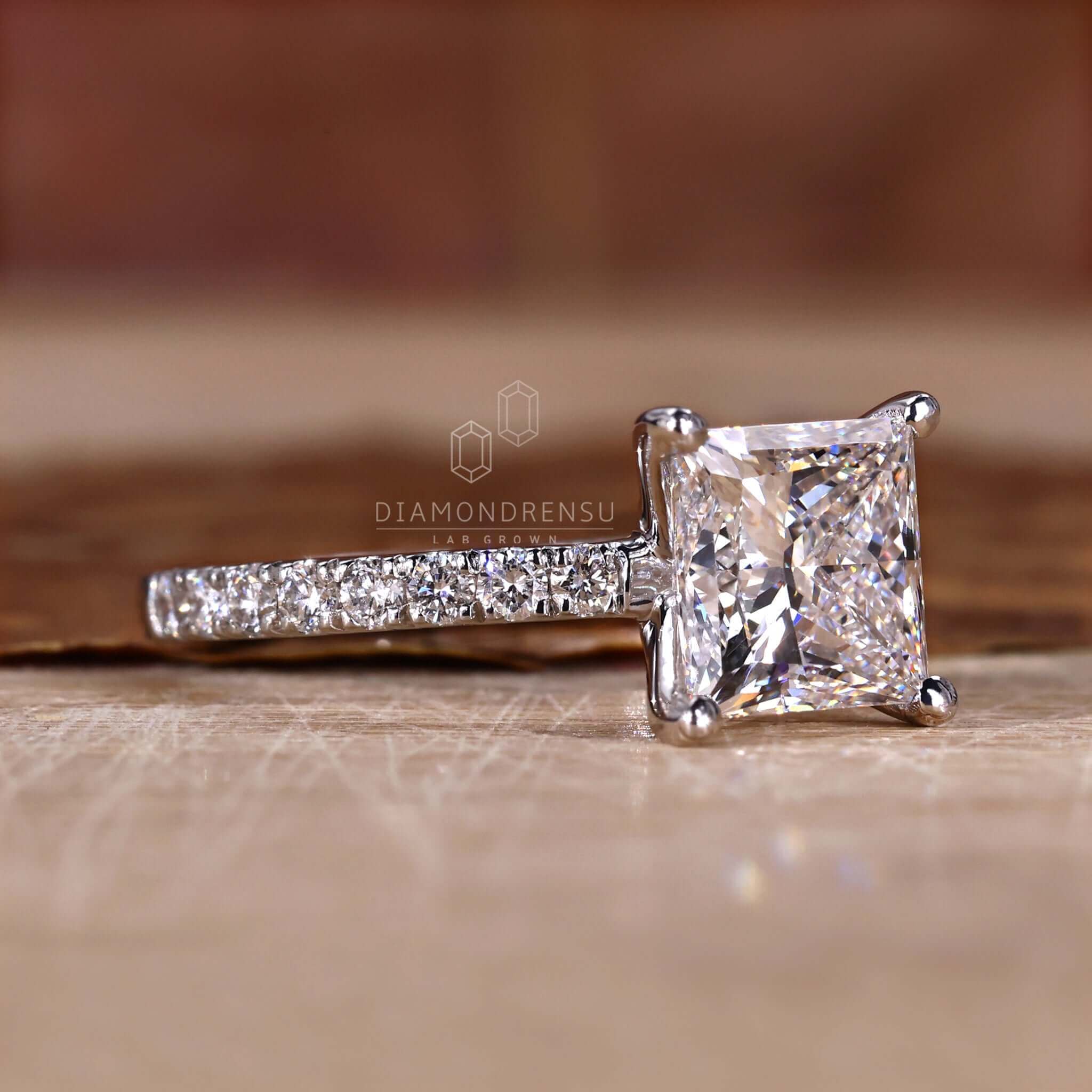 3.50Ct Princess Cut Diamond Solitaire With Accent Engagement Ring For Her