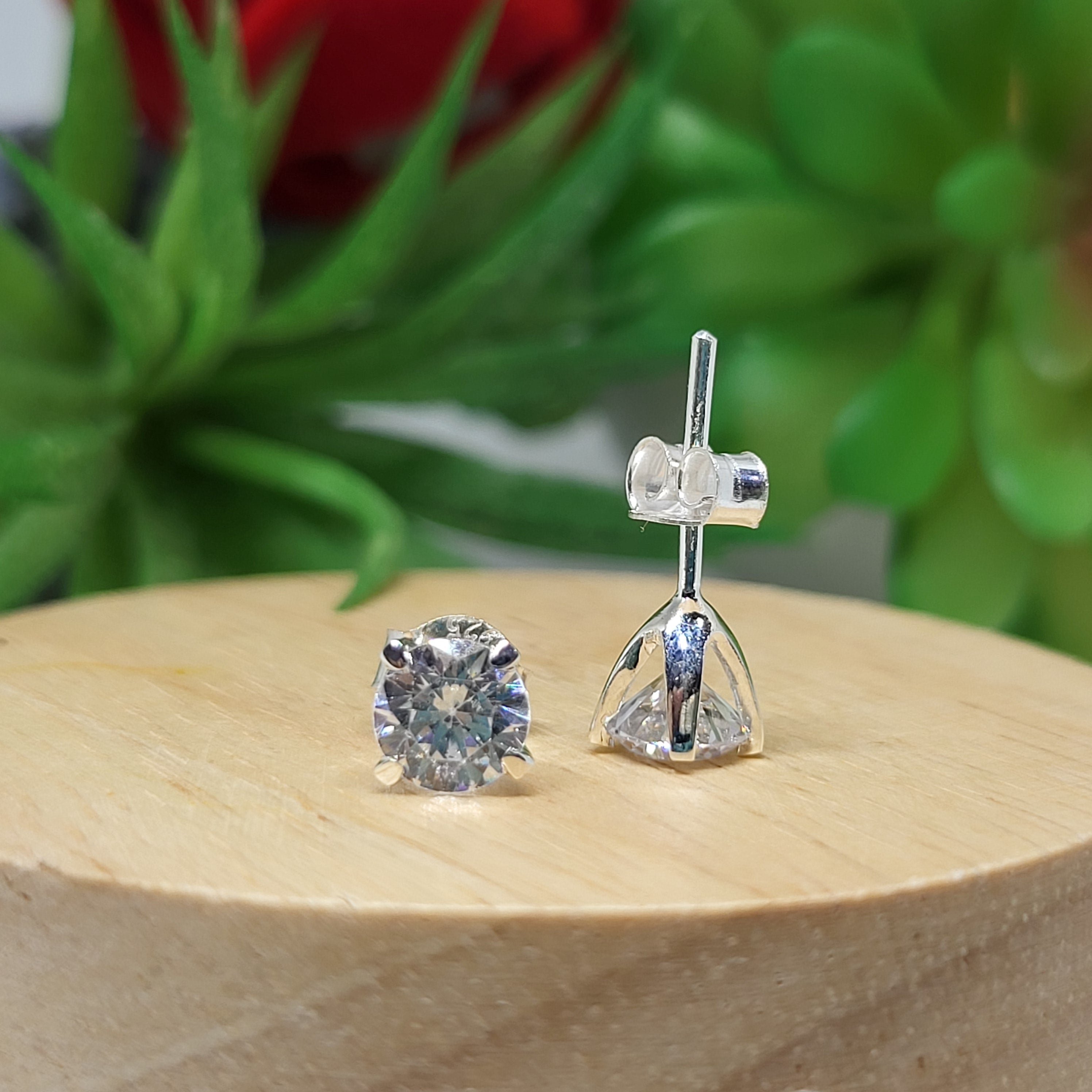 6.5MM - 3Ct Round Cut Diamond Solitaire Stud Earrings For Her